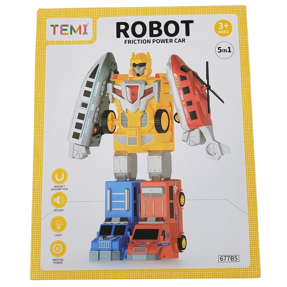 Temi Robot Friction Power‎ Transformer Truck 5 in 1 Rescue Vehicles New